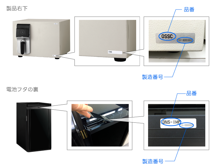 商品型番と製造番号の記載位置